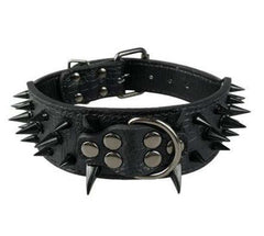 Black Spiked Leather Dog Collar for Large Breeds