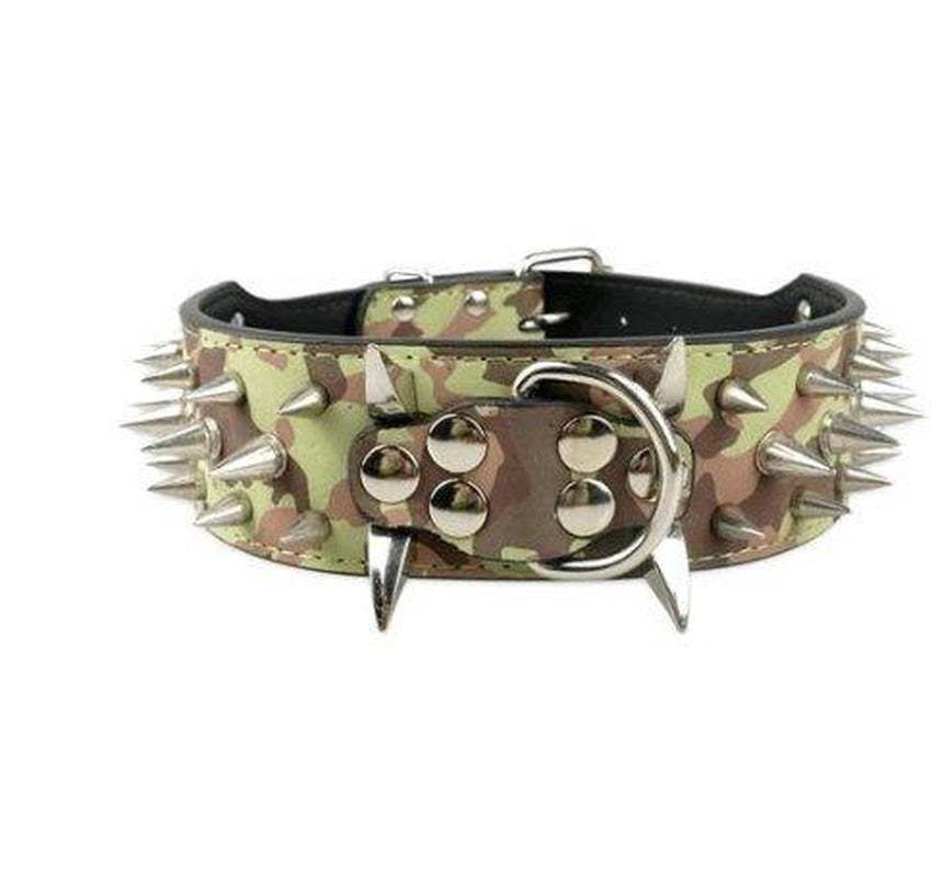 Black Spiked Leather Dog Collar for Large Breeds