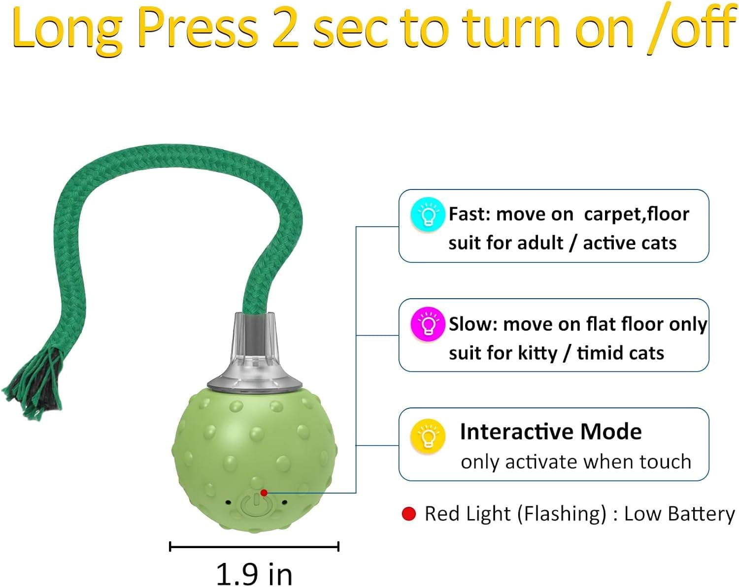 Interactive Cat Toys for Bored Indoor Adult Cats, Automatic Fast Move on Carpet, Bird Chirping & Motion Activated Cat Ball