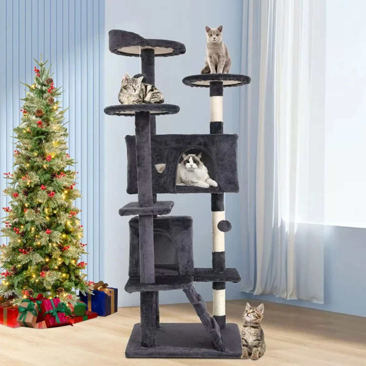 Double Condo Cat Tree Tower Ultimate Play Rest Spot for Feline Friend