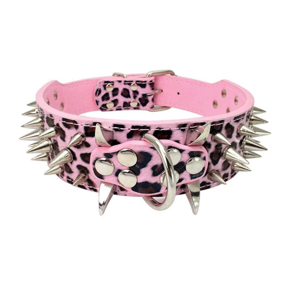 Black Spiked Leather Dog Collar for Large Breeds