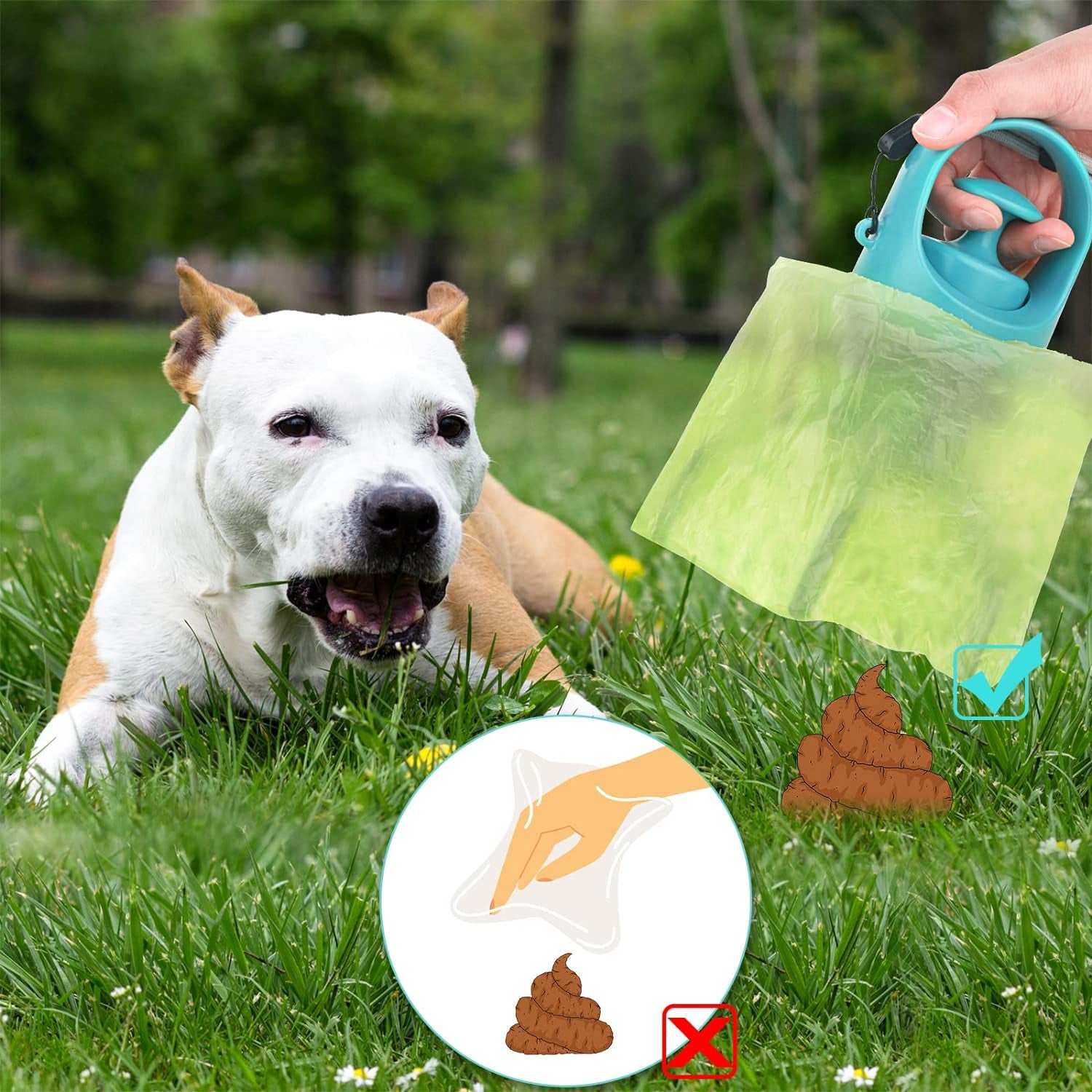 Portable Dog Poop Scooper, Sanitary Dog Waste Picker Upper with Bag Dispenser, Convenient Pet Waste Cleaner for Dog Walkers, Attachable to Dog Leash, Harness or Waist, with 15 Bags Attachment