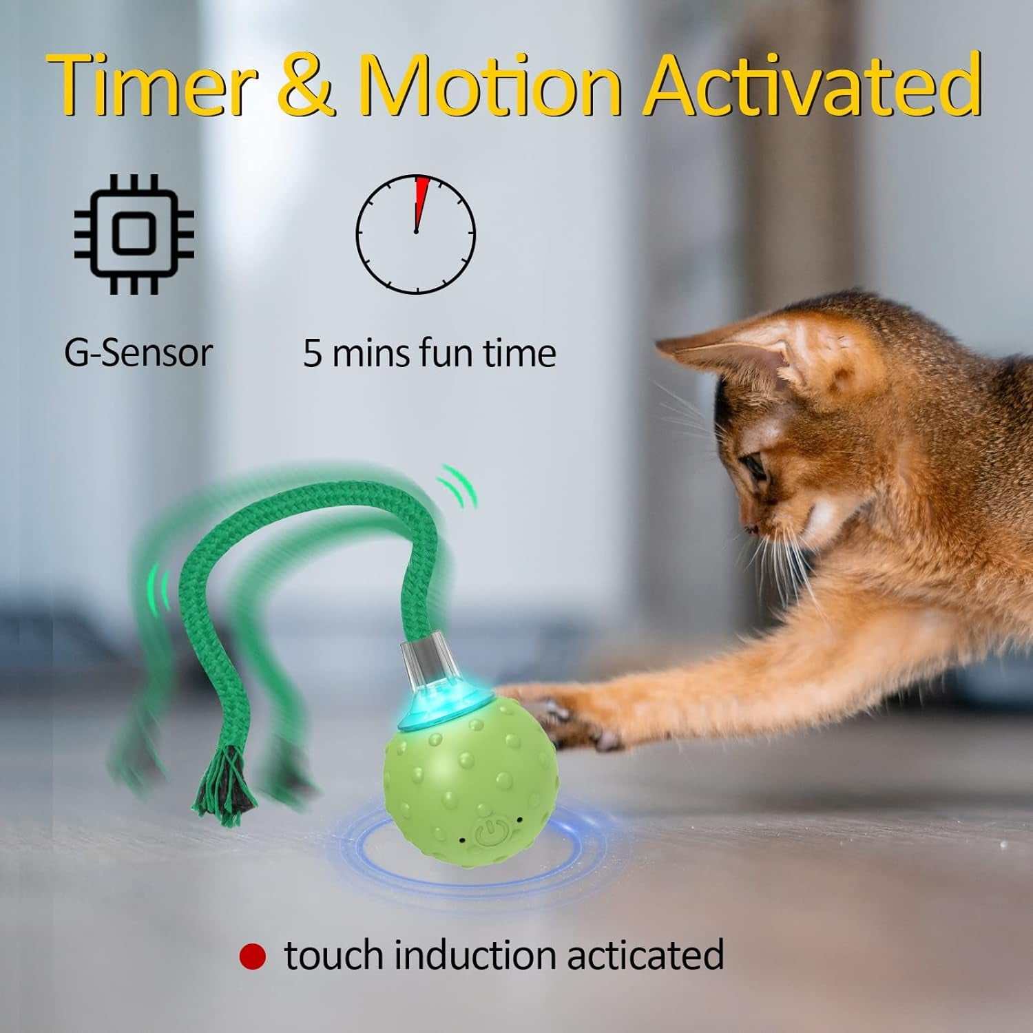 Interactive Cat Toys for Bored Indoor Adult Cats, Automatic Fast Move on Carpet, Bird Chirping & Motion Activated Cat Ball