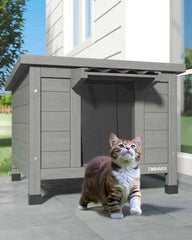 TIMHAKA Outdoor Cat House Feral Cat Shelter Waterproof All-Round Foam Insulated, Large Outside Feral Cat Enclosure Wooden Cat Condos for Multiple Cats 21.3" L x 19.9" W x 18.9" H TIMHAKA