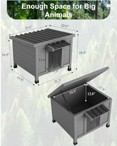 TIMHAKA Outdoor Cat House Feral Cat Shelter Waterproof All-Round Foam Insulated, Large Outside Feral Cat Enclosure Wooden Cat Condos for Multiple Cats 21.3" L x 19.9" W x 18.9" H TIMHAKA