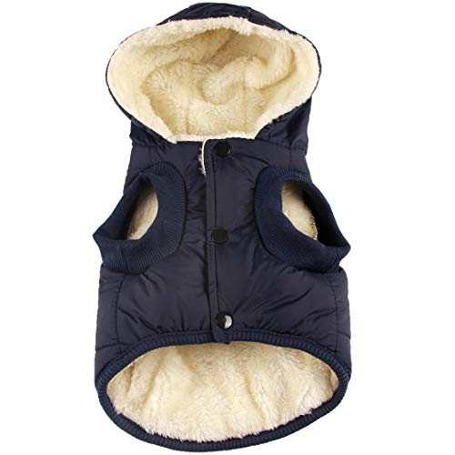 Vecomfy Fleece Lining Extra Warm Dog Hoodie in Winter,Small Dog Jacket Puppy Coats with Hooded,Blue S vecomfy