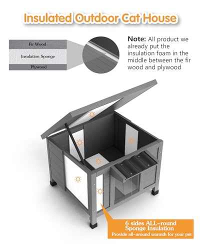 TIMHAKA Outdoor Cat House Feral Cat Shelter Waterproof All-Round Foam Insulated, Large Outside Feral Cat Enclosure Wooden Cat Condos for Multiple Cats 21.3" L x 19.9" W x 18.9" H TIMHAKA