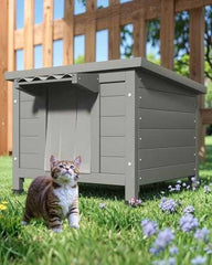 TIMHAKA Outdoor Cat House Feral Cat Shelter Waterproof All-Round Foam Insulated, Large Outside Feral Cat Enclosure Wooden Cat Condos for Multiple Cats 21.3" L x 19.9" W x 18.9" H TIMHAKA