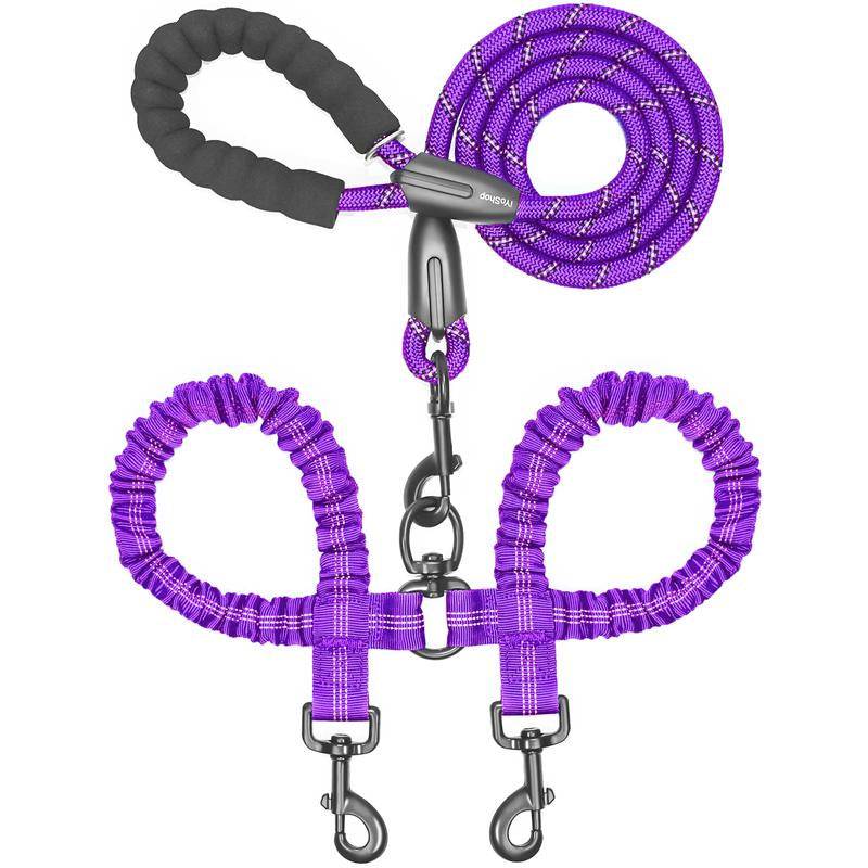 Iyoshop 360° Tangle-Free Double Dog Leash with Shock Absorbing Bungee – Perfect for Medium & Large Dogs