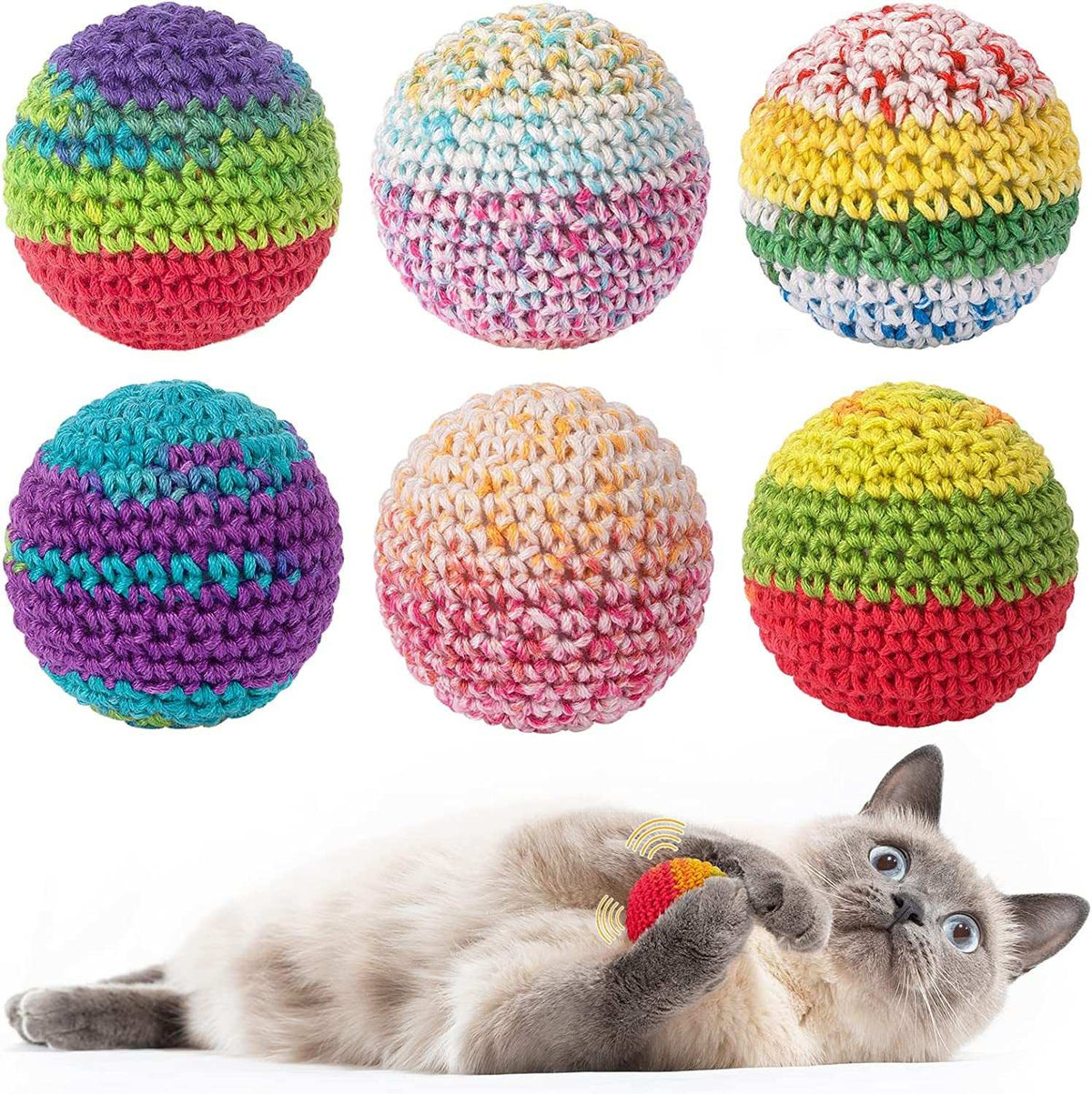 Cat Toys Balls, Woolen Yarn Cat Ball Toy with Bell Inside, Cat Toys for Indoor Cats, Interactive Cat Chew Toys for Kitty Kitten, 6 Pack