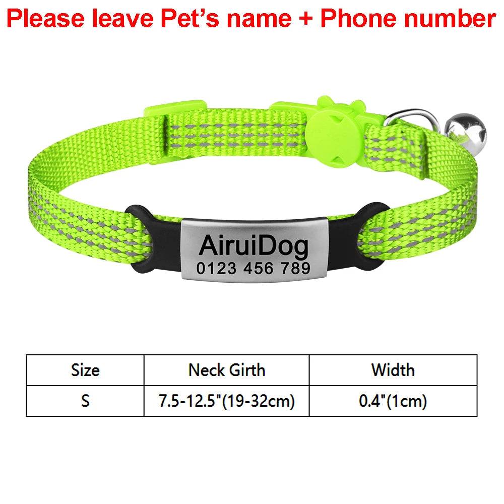 Breakaway Cat Collar Adjustable Safe and Personalized ID Collar with Bell