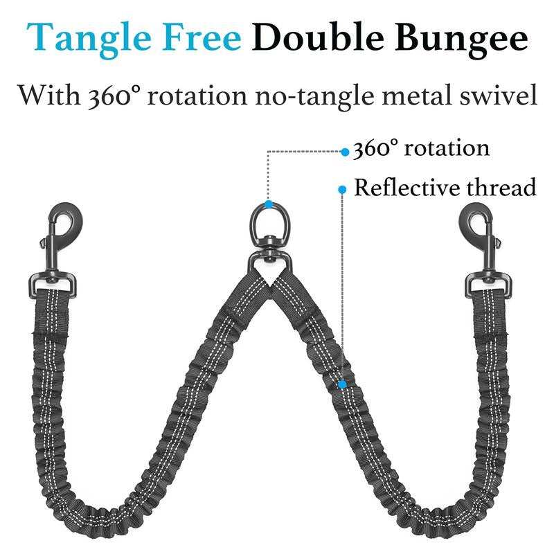 Iyoshop 360° Tangle-Free Double Dog Leash with Shock Absorbing Bungee – Perfect for Medium & Large Dogs