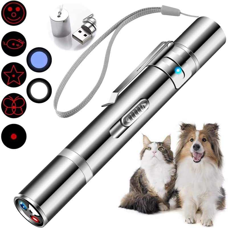 Cowjag Cat Toys, Laser Pointer with 5 Adjustable Patterns, USB Recharge Laser, Long Range and 3 Modes Training Chaser Interactive Toy, Dog Laser Toy Cowjag