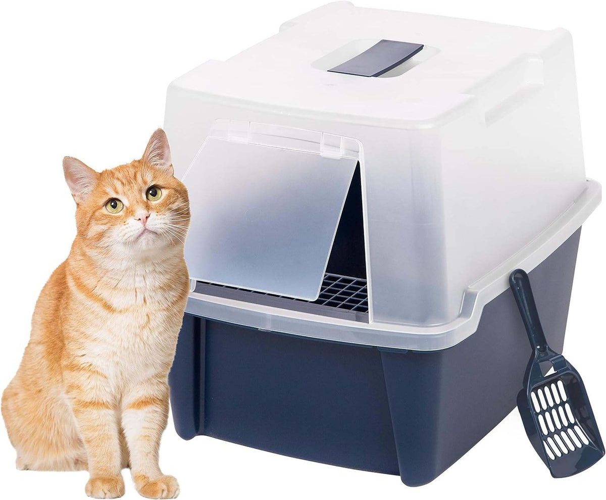 USA Cat Litter Box, Litter Box Enclosure with Scoop and Front Door Flap, Covered Kitty Litter Box for Privacy, Portable, Easy to Clean, Navy