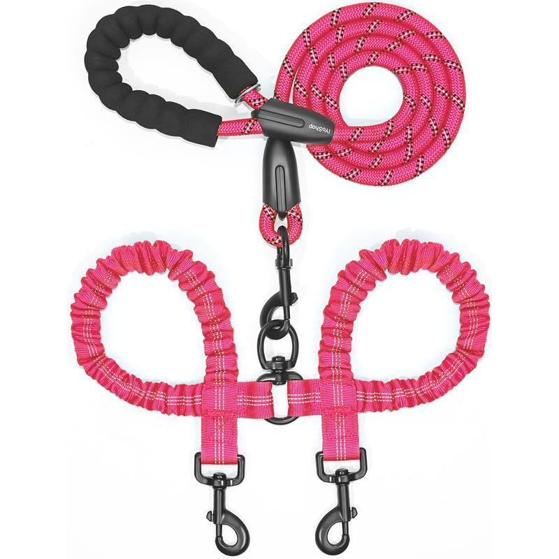 Iyoshop 360° Tangle-Free Double Dog Leash with Shock Absorbing Bungee – Perfect for Medium & Large Dogs