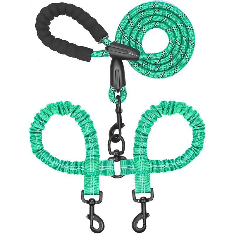 Iyoshop 360° Tangle-Free Double Dog Leash with Shock Absorbing Bungee – Perfect for Medium & Large Dogs