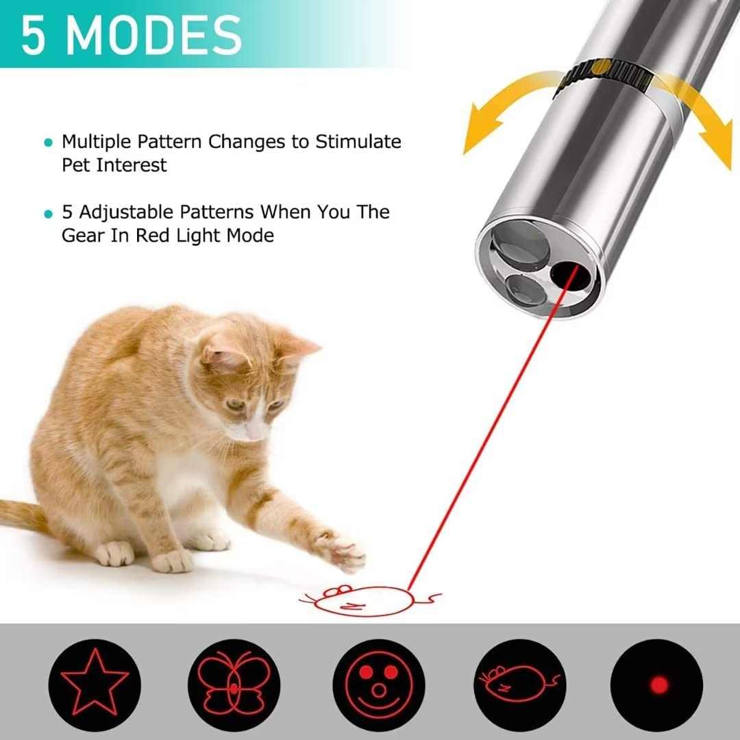 Cowjag Cat Toys, Laser Pointer with 5 Adjustable Patterns, USB Recharge Laser, Long Range and 3 Modes Training Chaser Interactive Toy, Dog Laser Toy Cowjag