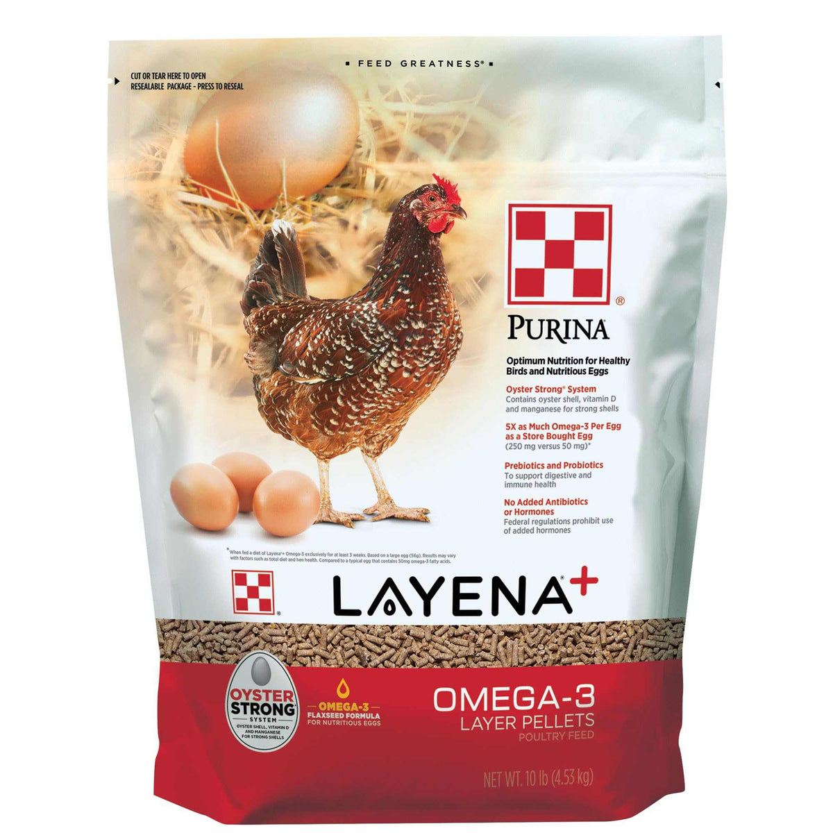 Purina Layena+ | Nutritionally Complete Layer Hen Feed | Omega 3 Formula - 10 Pound (10 lb) Bag Purina