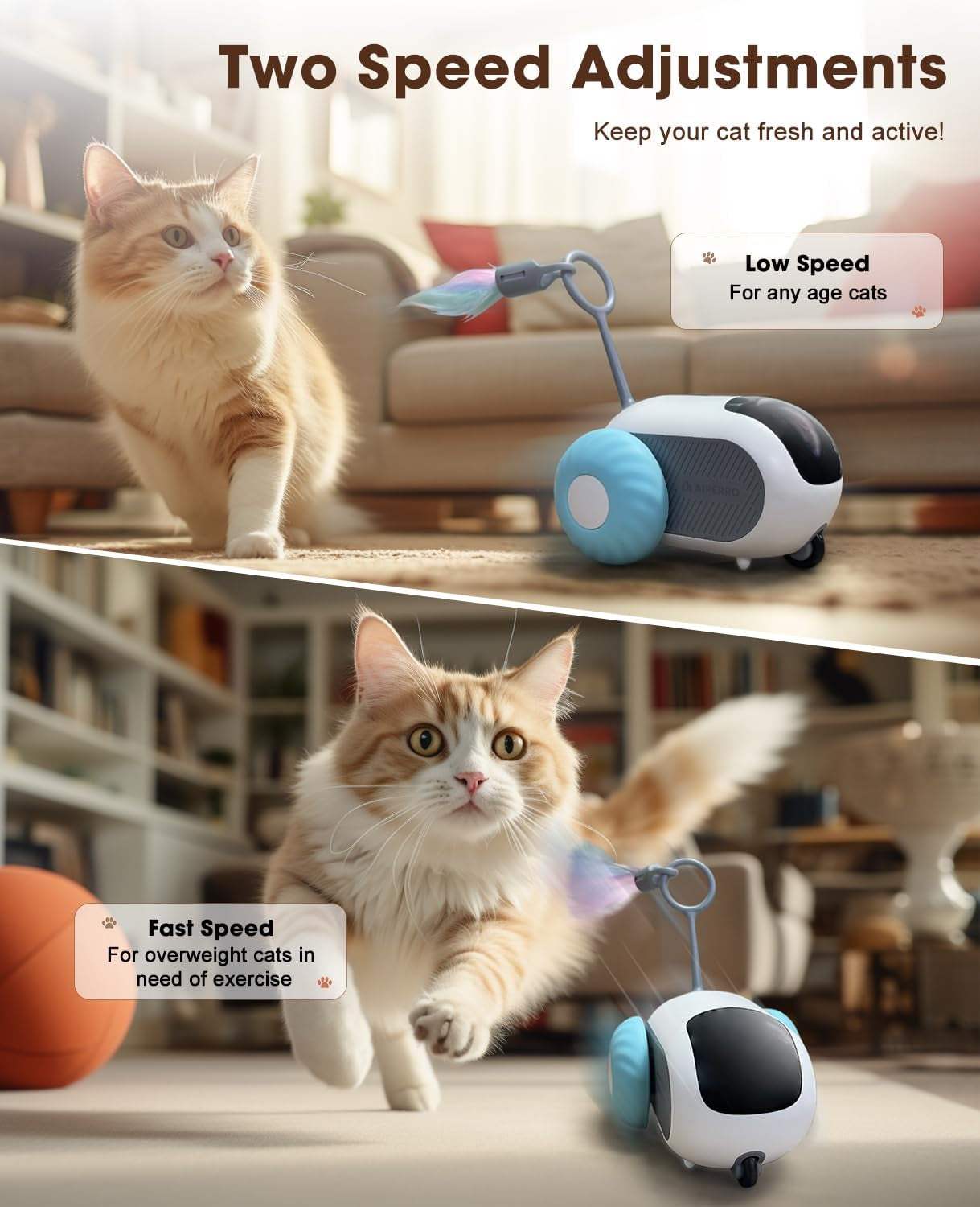 Cat Toys for Indoor Cats, Smart Interactive Cat Toy with Two-Speed Adjustment, Remote Control USB Rechargeable Automatic Cat Exercise Toys for Bored Indoor Adult Cats Kittens (Blue)