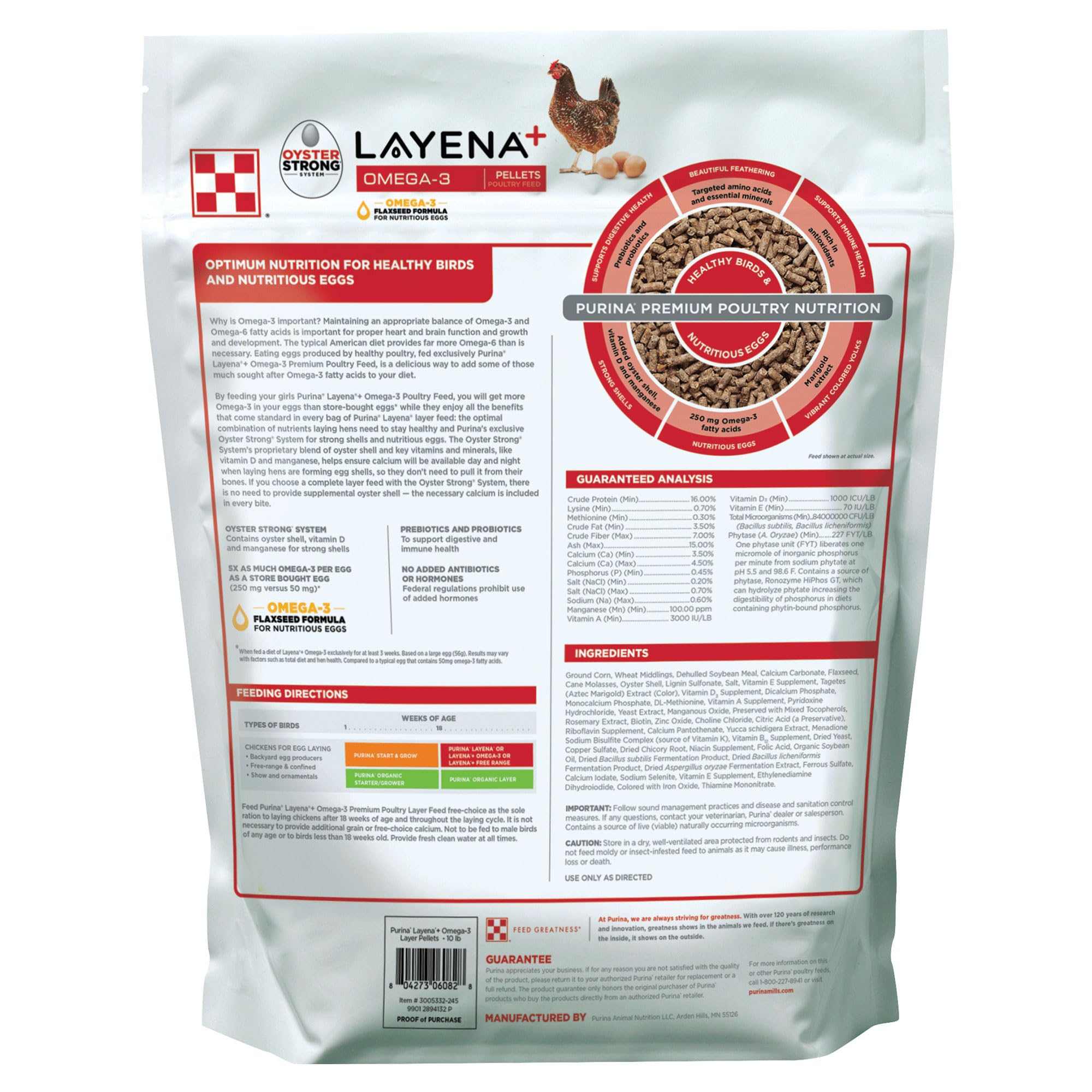 Purina Layena+ | Nutritionally Complete Layer Hen Feed | Omega 3 Formula - 10 Pound (10 lb) Bag Purina