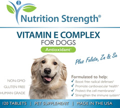 Nutrition Strength Vitamin E for Dogs, Promote Cardiovascular Health, Support Cell Membranes, Vitamin E Complex to Boost Dog Immune System Plus Zinc, Selenium, Folate, Salmon Oil, 120 Chewable Tablets Nutrition Strength