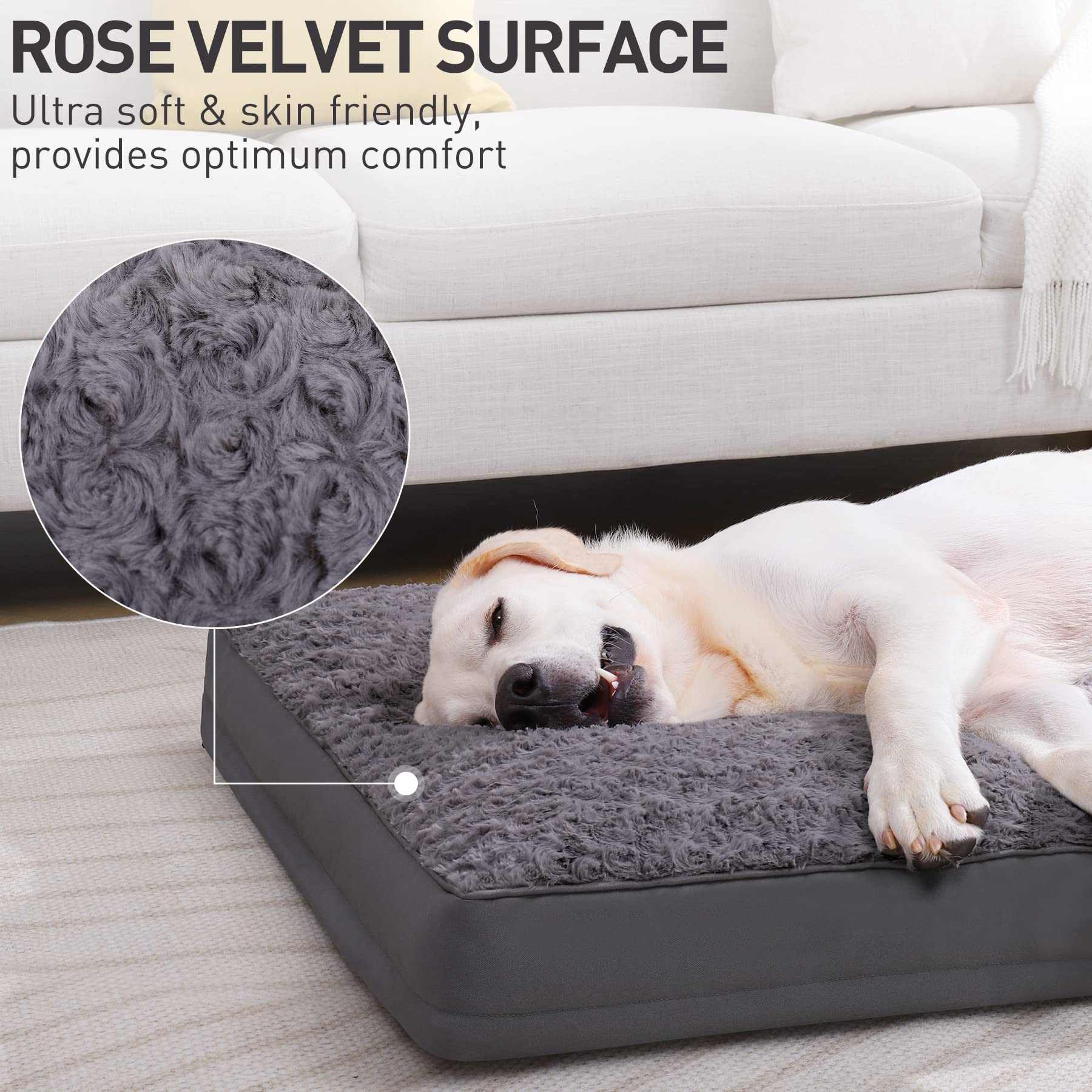 Dog Crate Bed Waterproof Dog Beds for Medium Dogs Rose Velvet Soft Fluffy Washable Dog Bed with Removable Cover & Anti-Slip Bottom, 35 x 22 Inch, Gray KSIIA