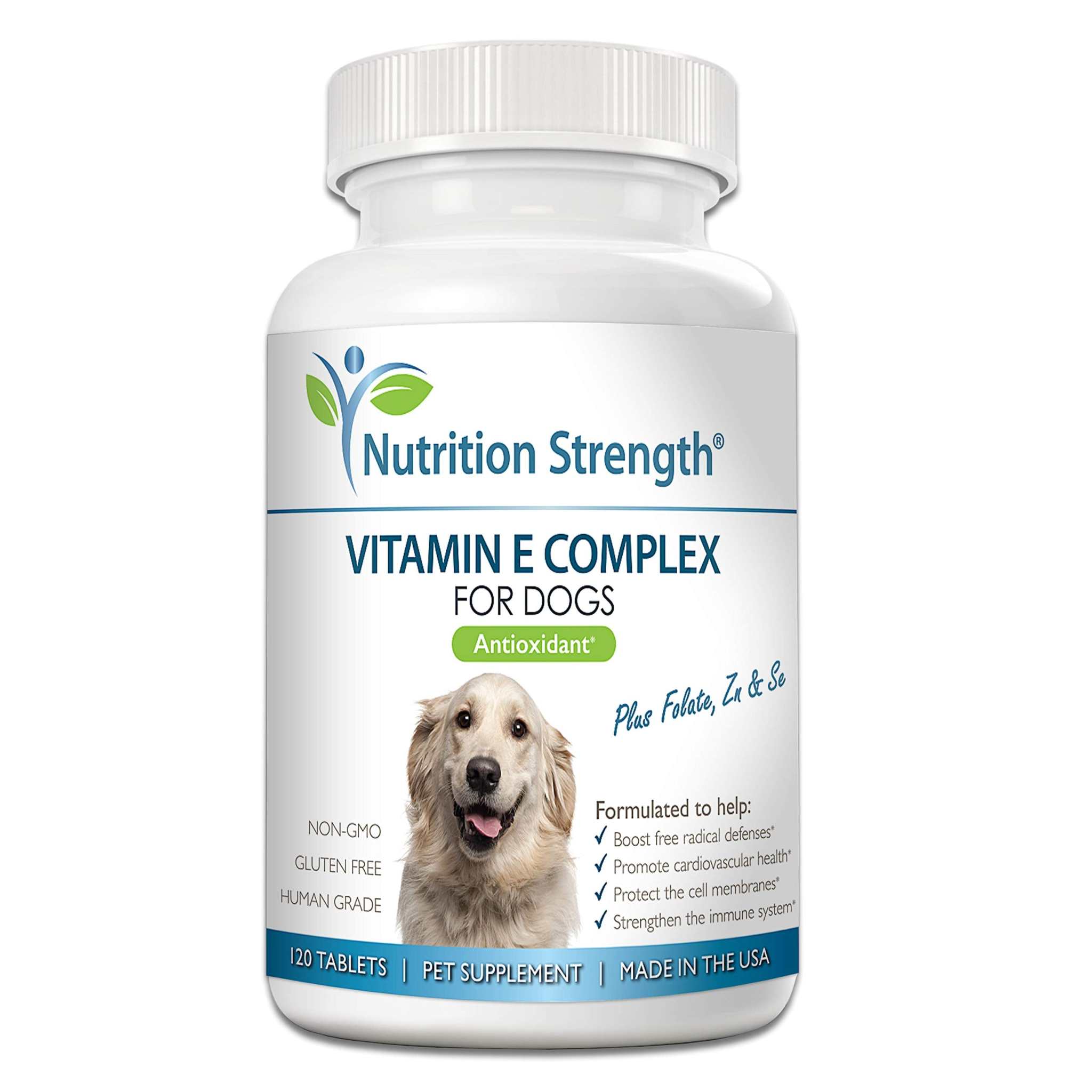 Nutrition Strength Vitamin E for Dogs, Promote Cardiovascular Health, Support Cell Membranes, Vitamin E Complex to Boost Dog Immune System Plus Zinc, Selenium, Folate, Salmon Oil, 120 Chewable Tablets Nutrition Strength