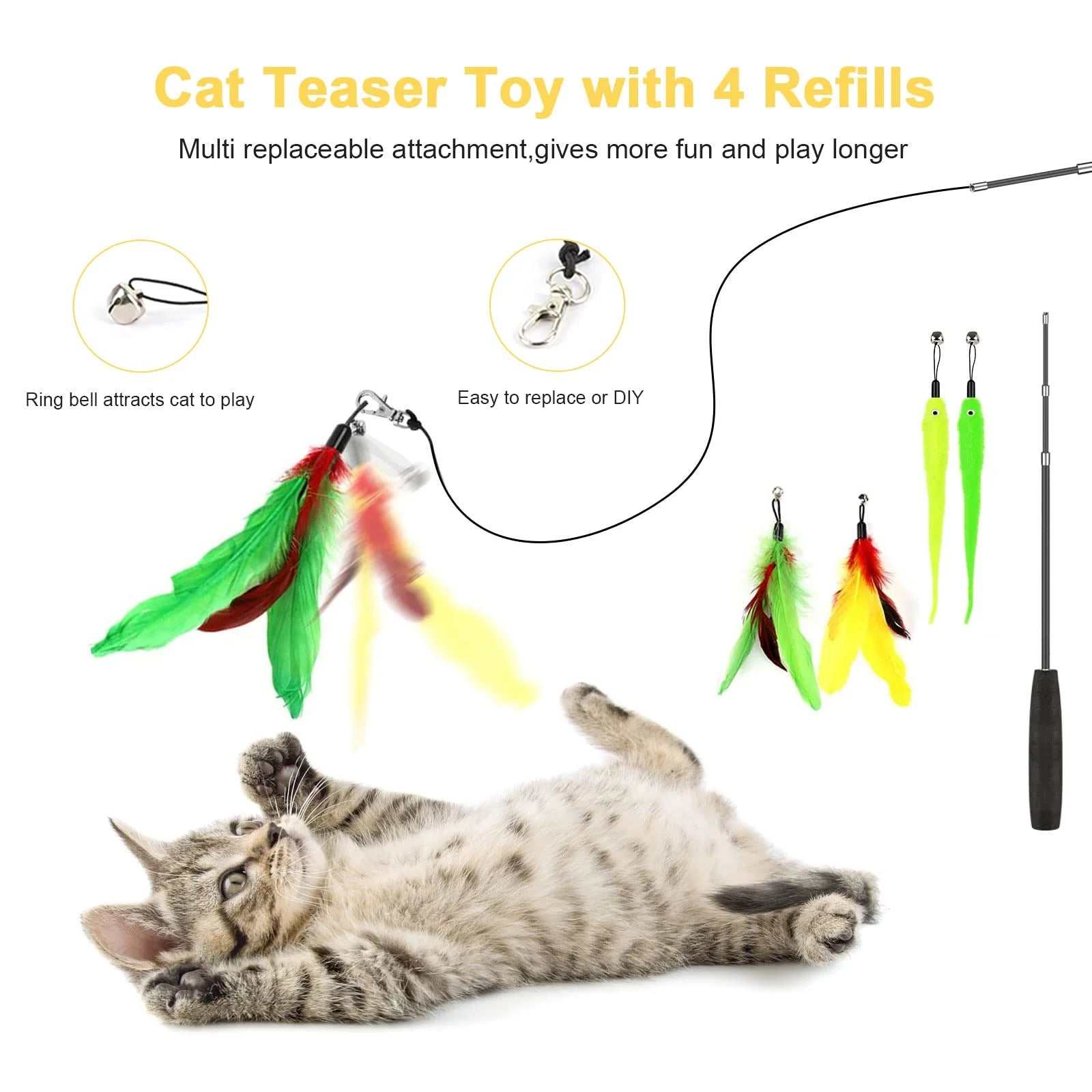 34-Piece Interactive Cat Toy Set with Collapsible Tunnels, Catnip Feather Teaser Wand, and More