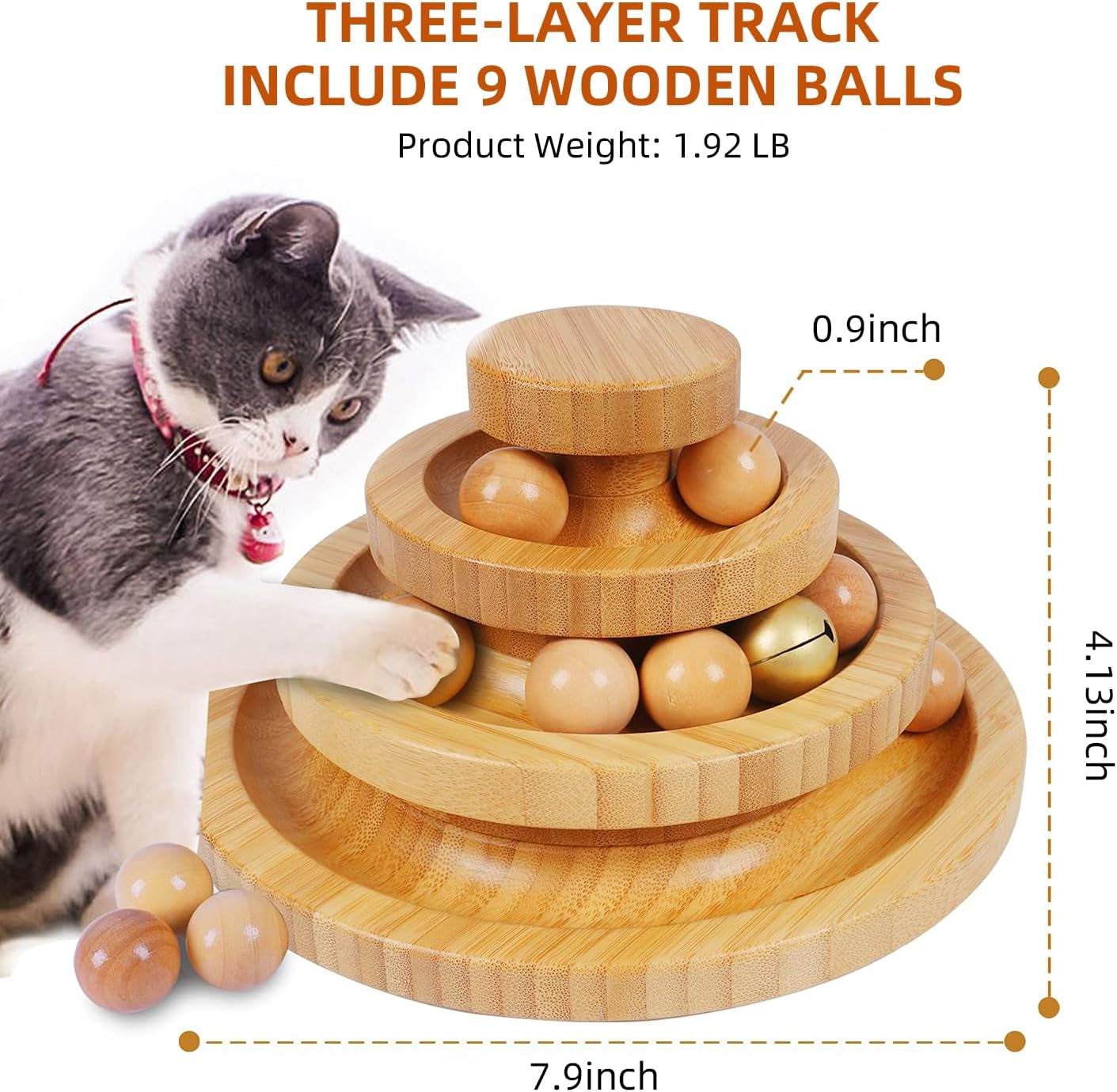 Cat Ball Track Toy,Kitty Toys Roller,3-Level Ball Tower with 9 Removable Balls,Interactive Cat Toy, DIY Circle Fun Toy for Kitten Mental Physical Exercise - Medium Size