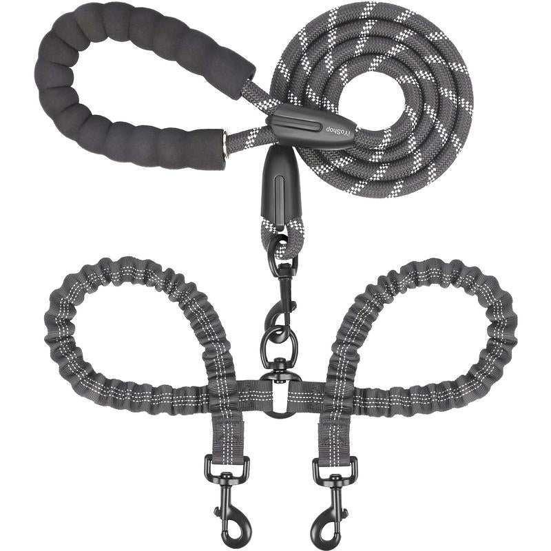 Iyoshop 360° Tangle-Free Double Dog Leash with Shock Absorbing Bungee – Perfect for Medium & Large Dogs