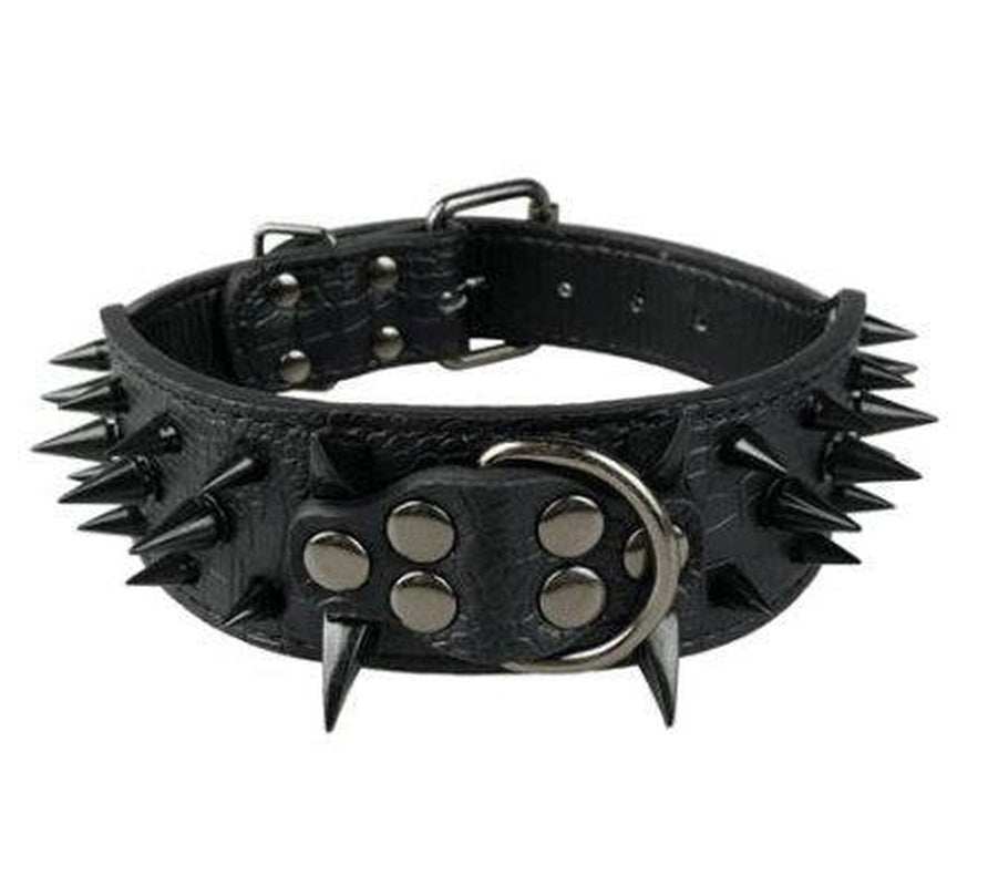 Black Spiked Leather Dog Collar for Large Breeds