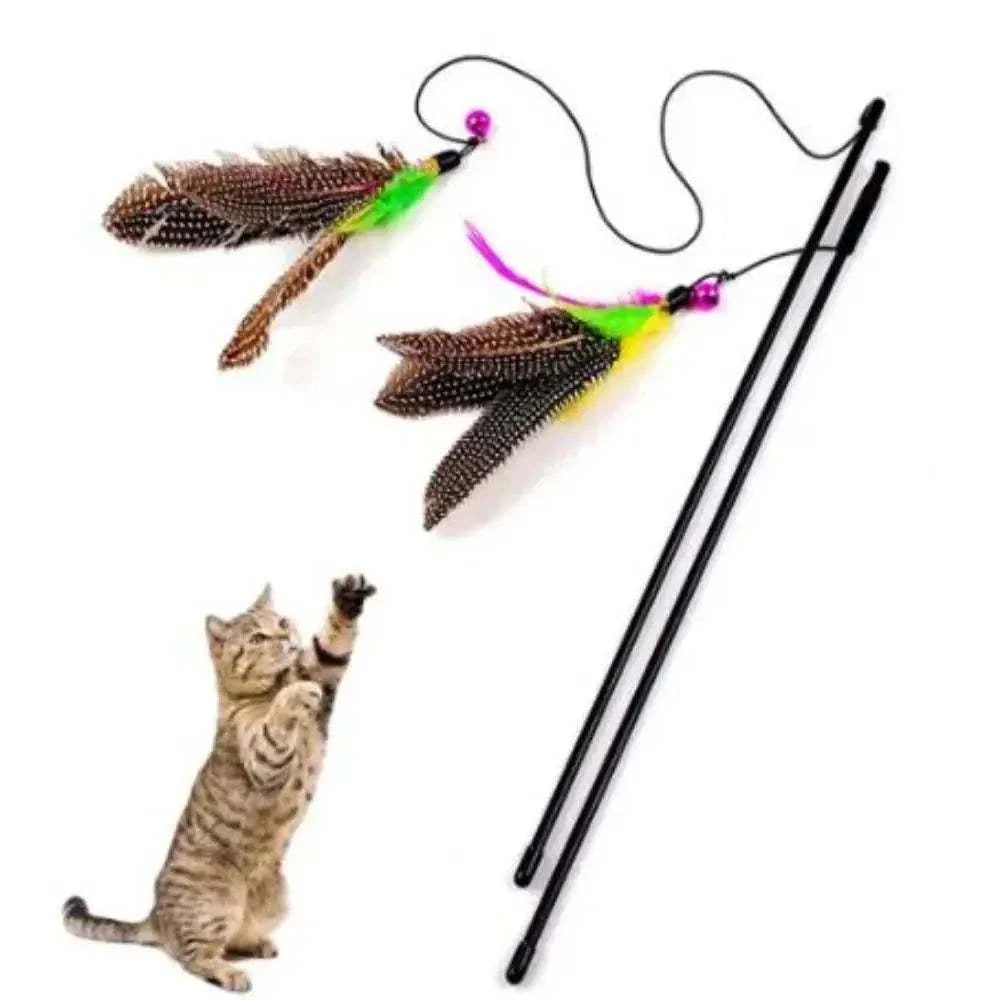 Interactive Cat Teaser Toy with Bell and Feathers – Perfect for Playful Cats