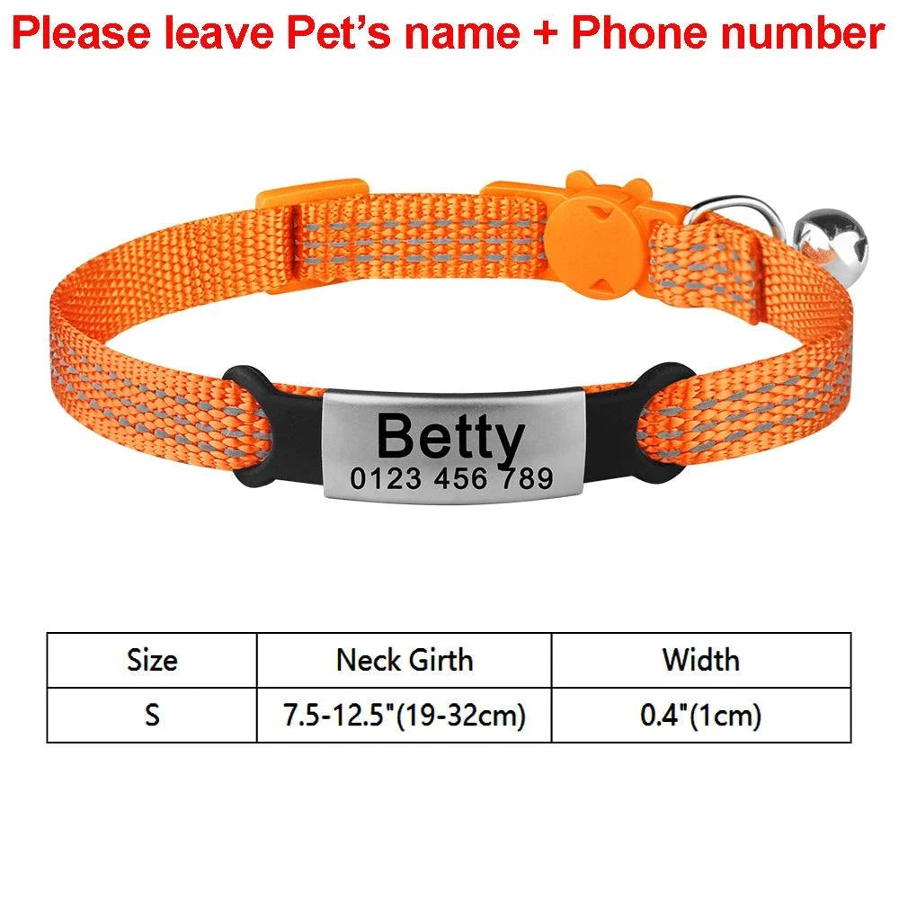 Breakaway Cat Collar Adjustable Safe and Personalized ID Collar with Bell