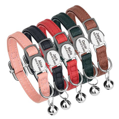 Custom Cat Collar PU Leather Cats Collars Necklace Safety Breakaway Pet Kitten Puppy Collars Anti-Lost for Cats Free Engraved