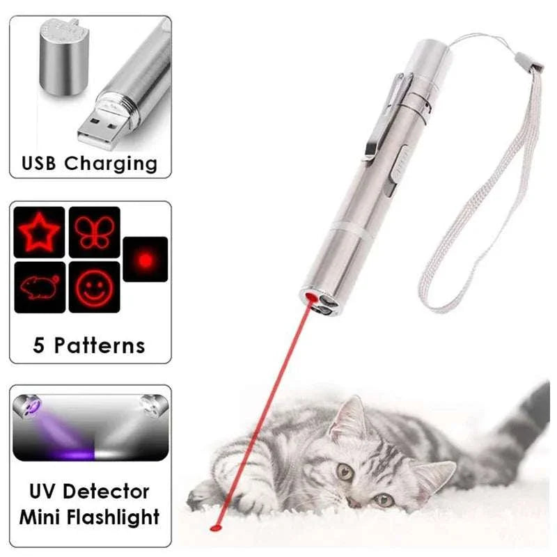 Laser Pointer USB Rechargeable Pen 3 in 1 Cat Dog Pet Toy Red UV Flashlight LED 4Mw Laser Pointer Funny Cat Pen Pet Supplies