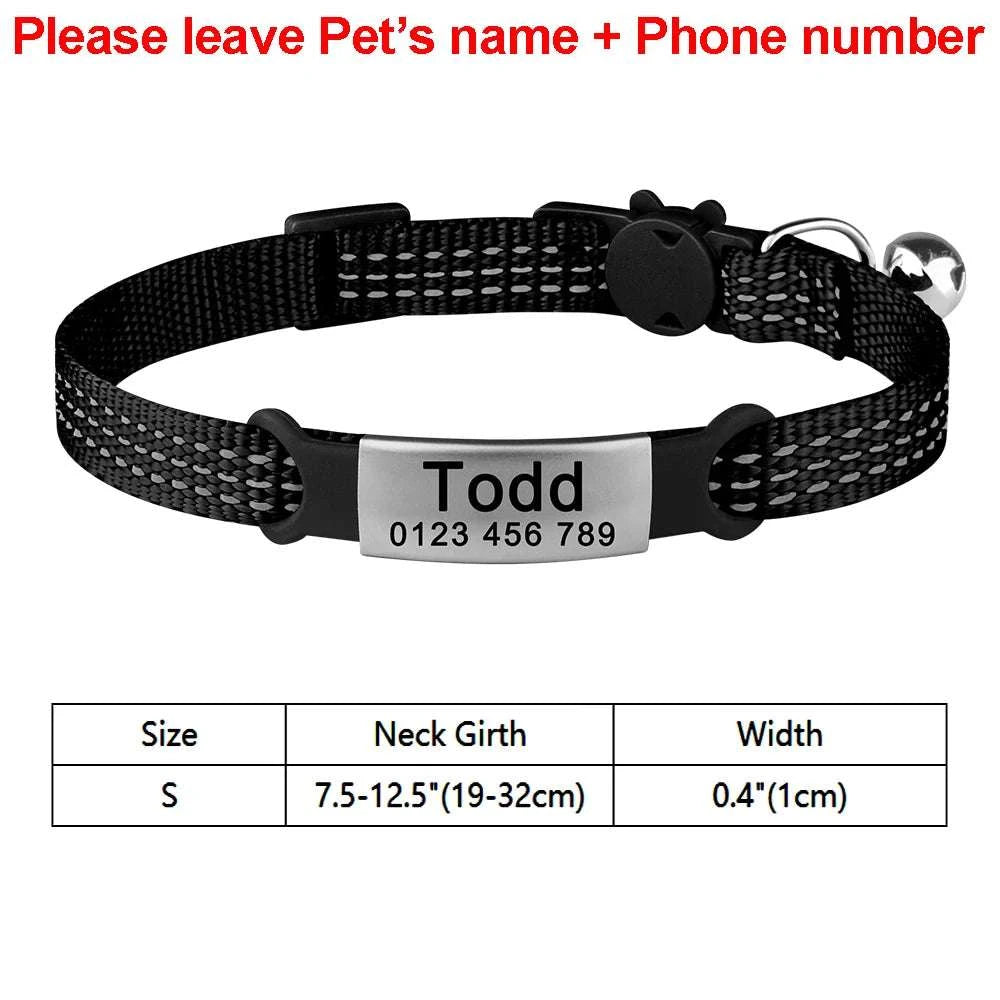 Breakaway Cat Collar Adjustable Safe and Personalized ID Collar with Bell