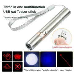 Laser Pointer USB Rechargeable Pen 3 in 1 Cat Dog Pet Toy Red UV Flashlight LED 4Mw Laser Pointer Funny Cat Pen Pet Supplies