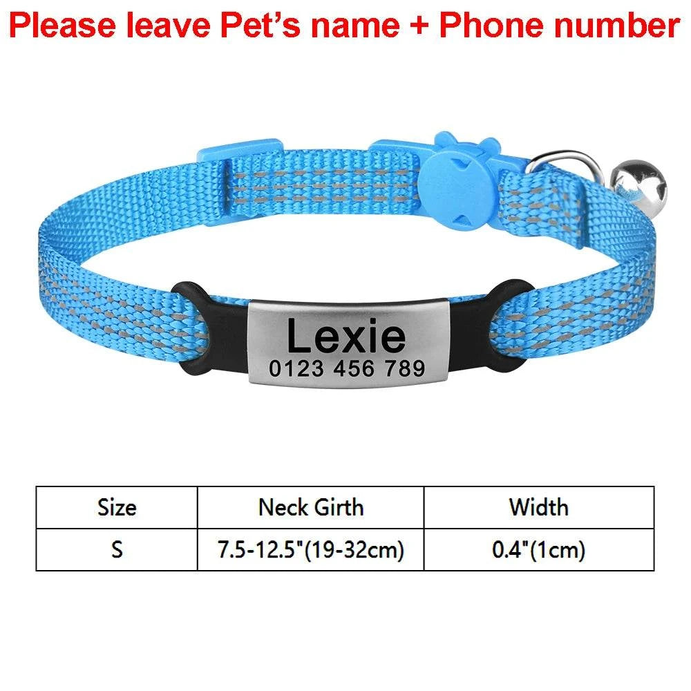 Breakaway Cat Collar Adjustable Safe and Personalized ID Collar with Bell