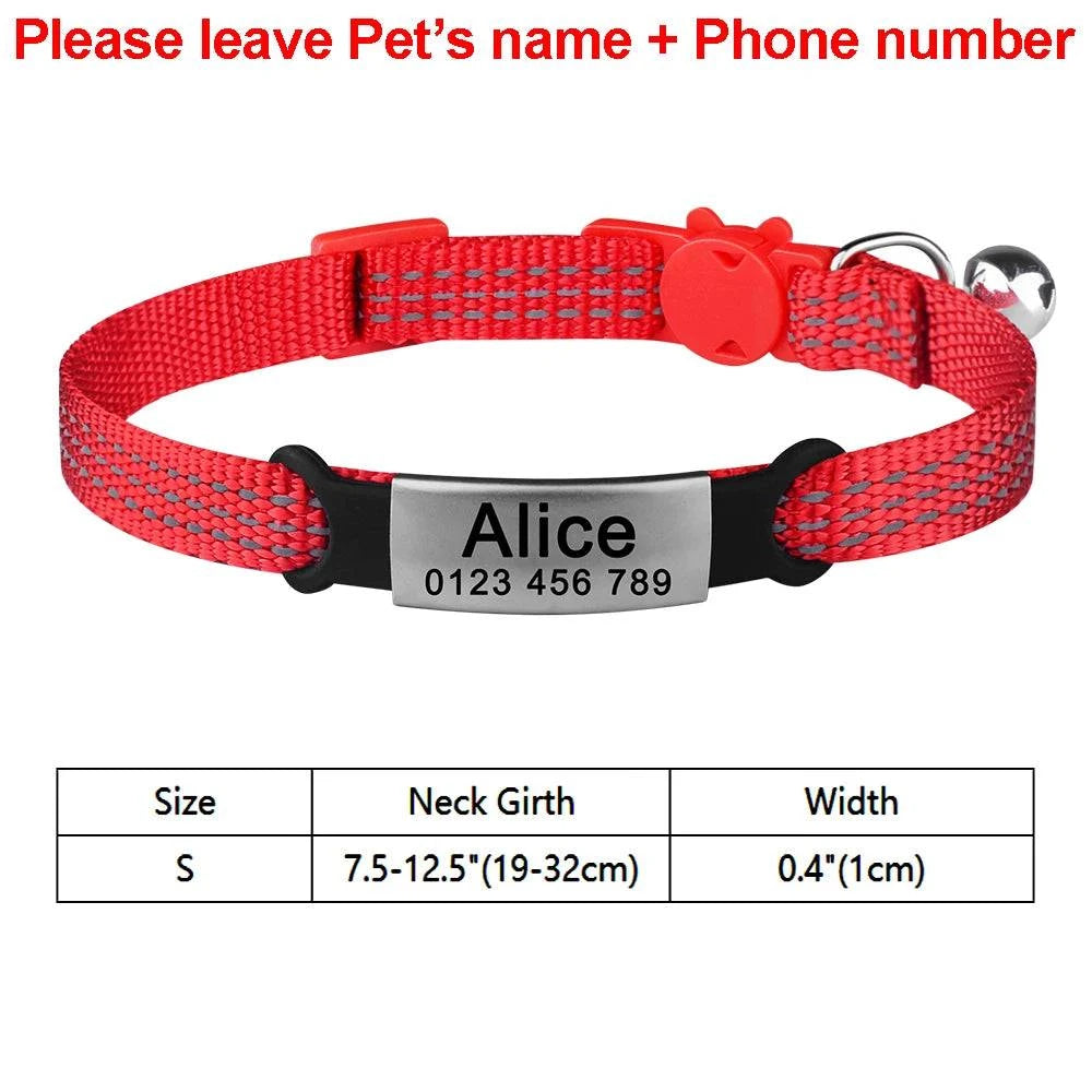 Breakaway Cat Collar Adjustable Safe and Personalized ID Collar with Bell