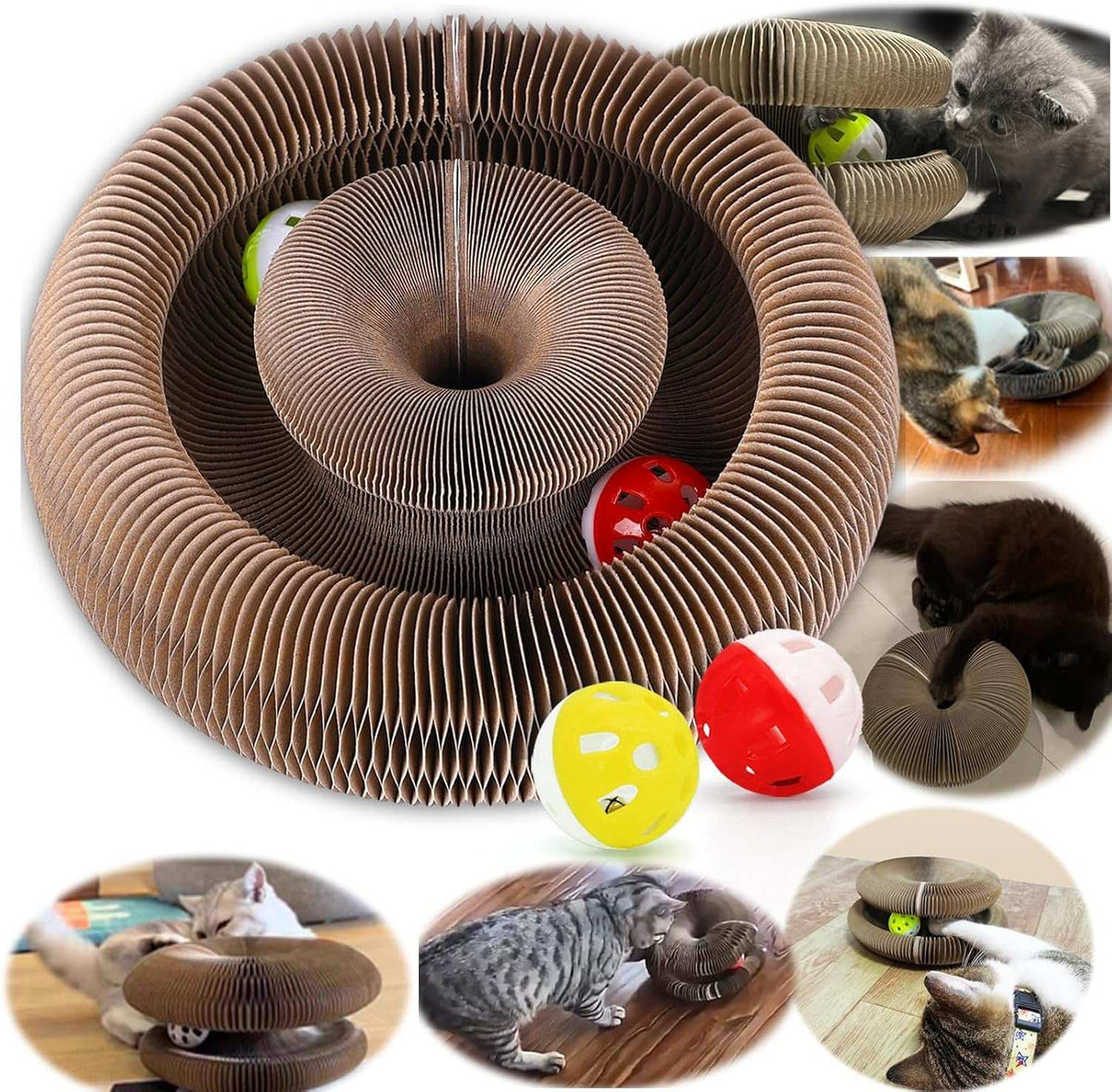 Cat Ball Toy, Foldable Cat Ball Track with 2 Cat Balls with Bells, Magic Organ Cat Scratching Board Interactive Cat Toy for Indoor Cats, Mental Physical Training Exercise Cat Ball Roller for Kitten