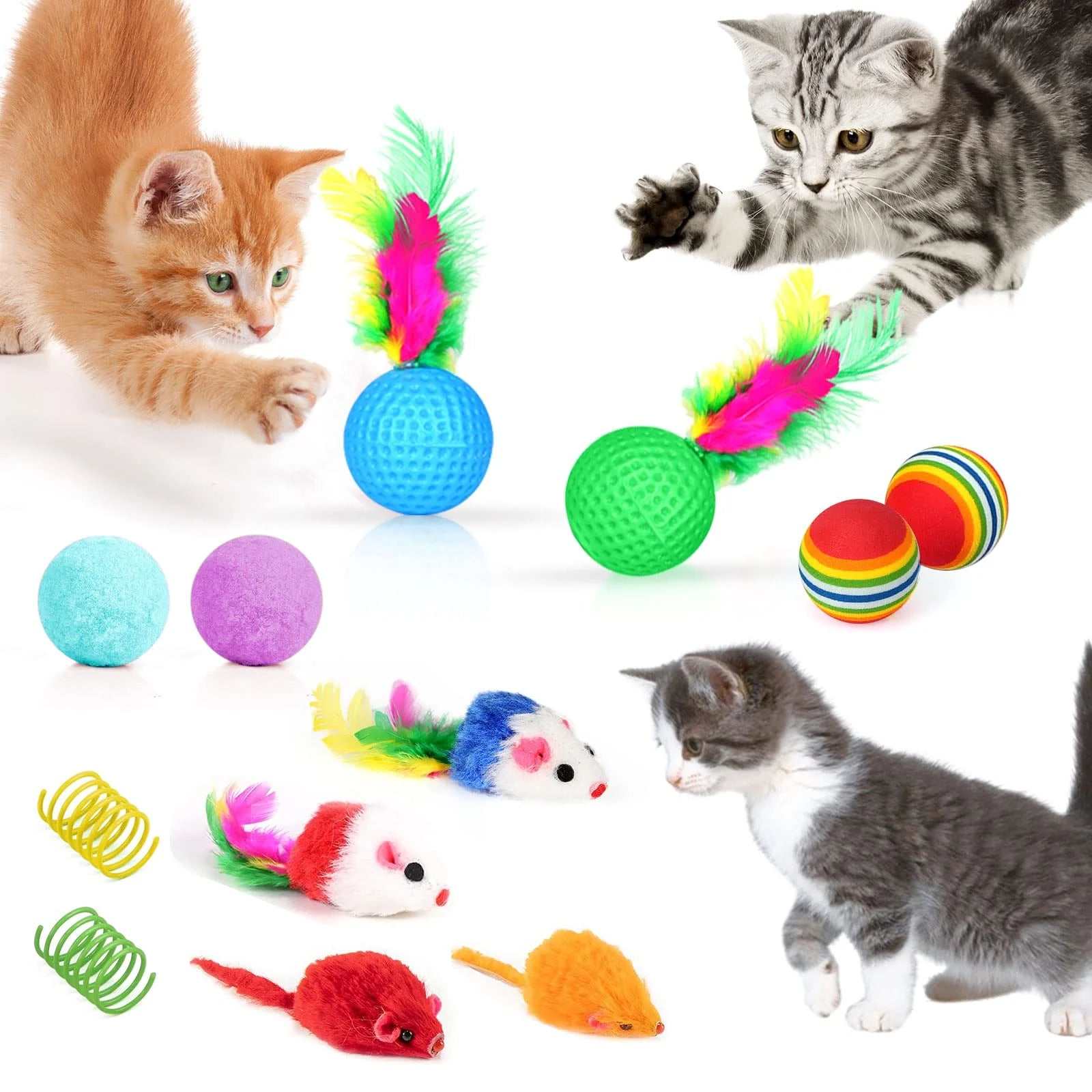 34-Piece Interactive Cat Toy Set with Collapsible Tunnels, Catnip Feather Teaser Wand, and More