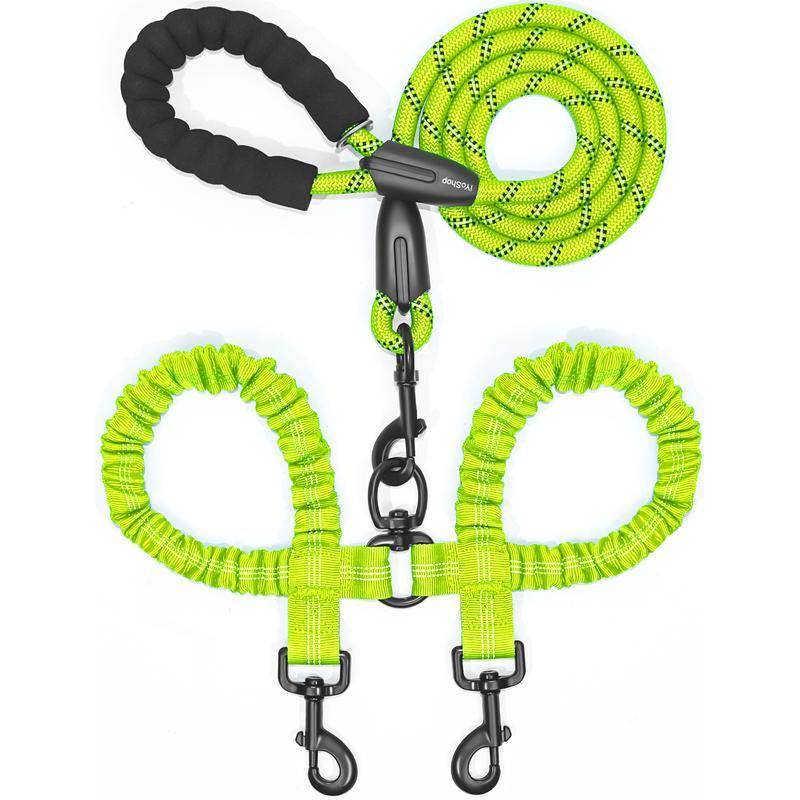 Iyoshop 360° Tangle-Free Double Dog Leash with Shock Absorbing Bungee – Perfect for Medium & Large Dogs