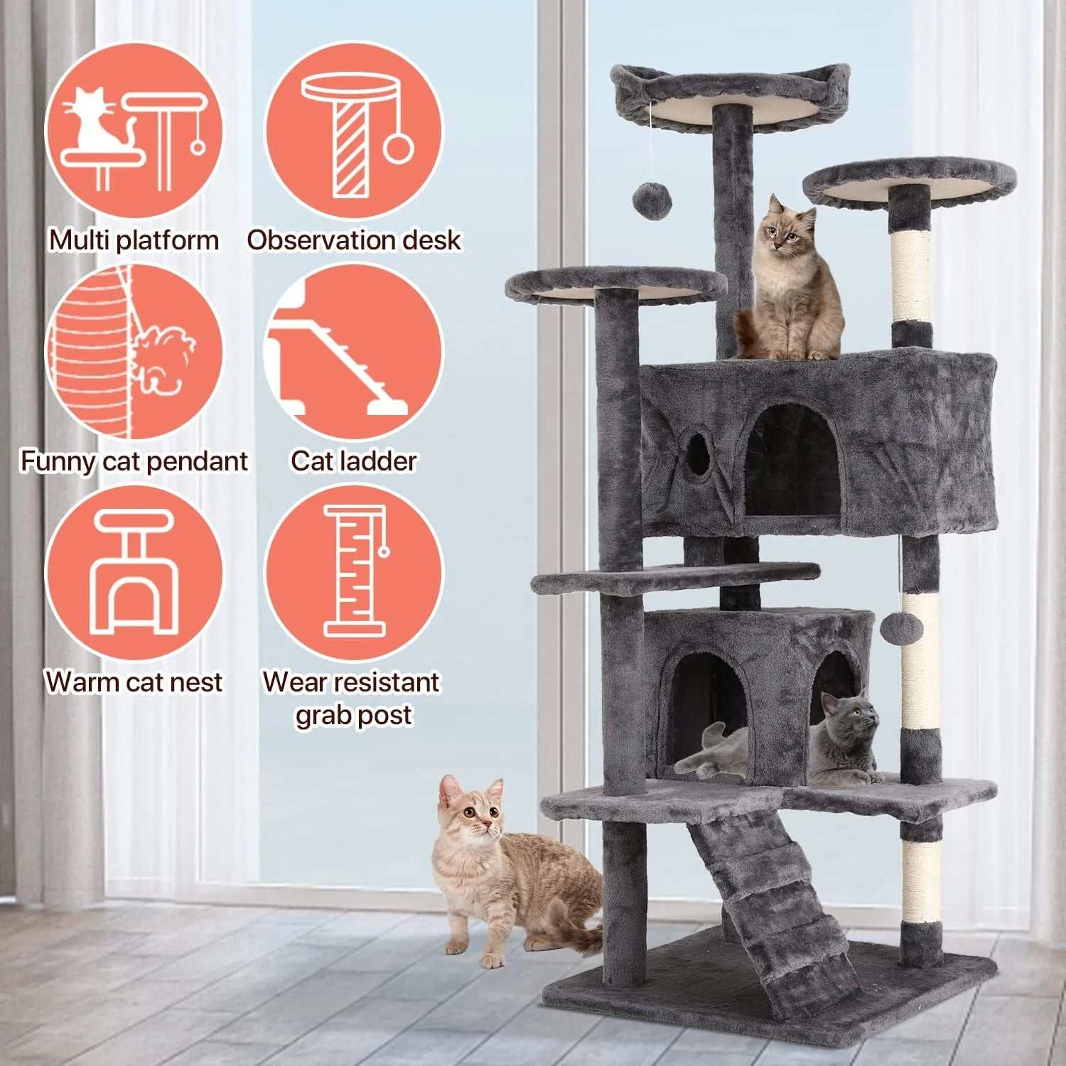 Double Condo Cat Tree Tower Ultimate Play Rest Spot for Feline Friend