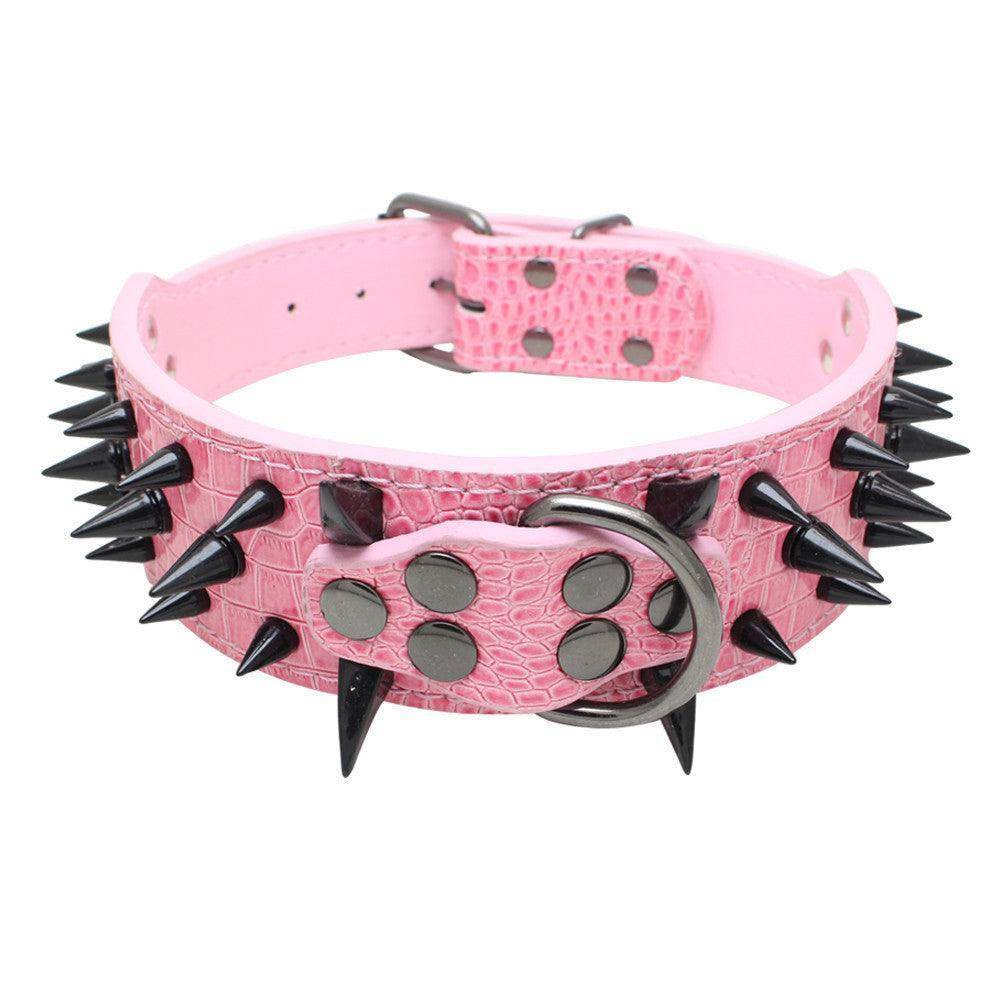 Black Spiked Leather Dog Collar for Large Breeds
