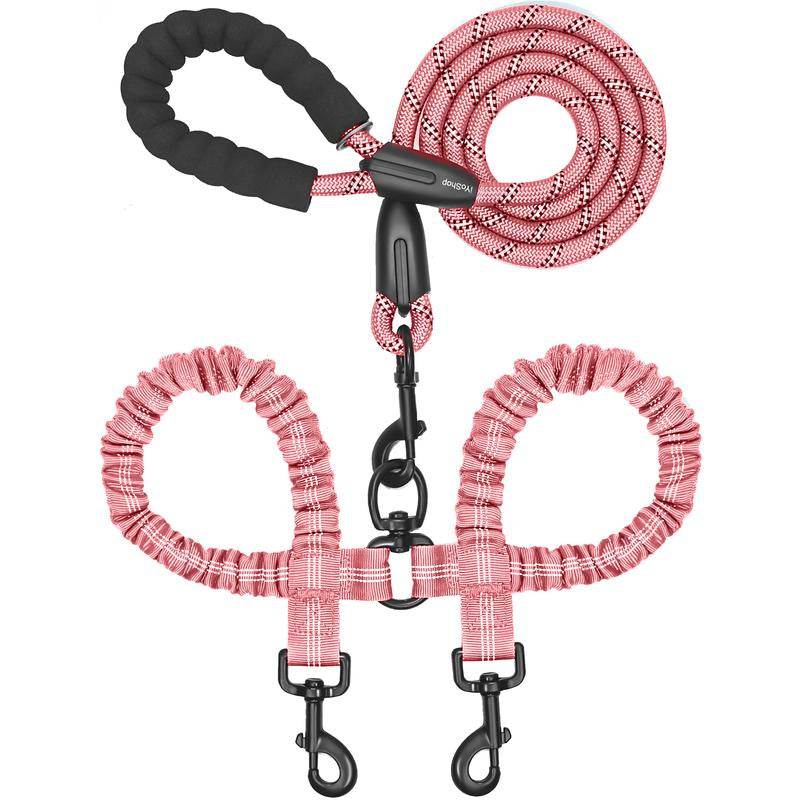 Iyoshop 360° Tangle-Free Double Dog Leash with Shock Absorbing Bungee – Perfect for Medium & Large Dogs